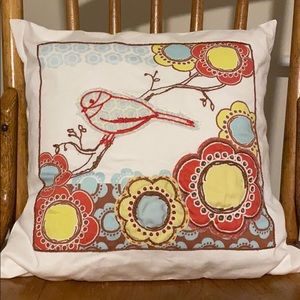 Homemade Hand Embroidered Bird Pillow